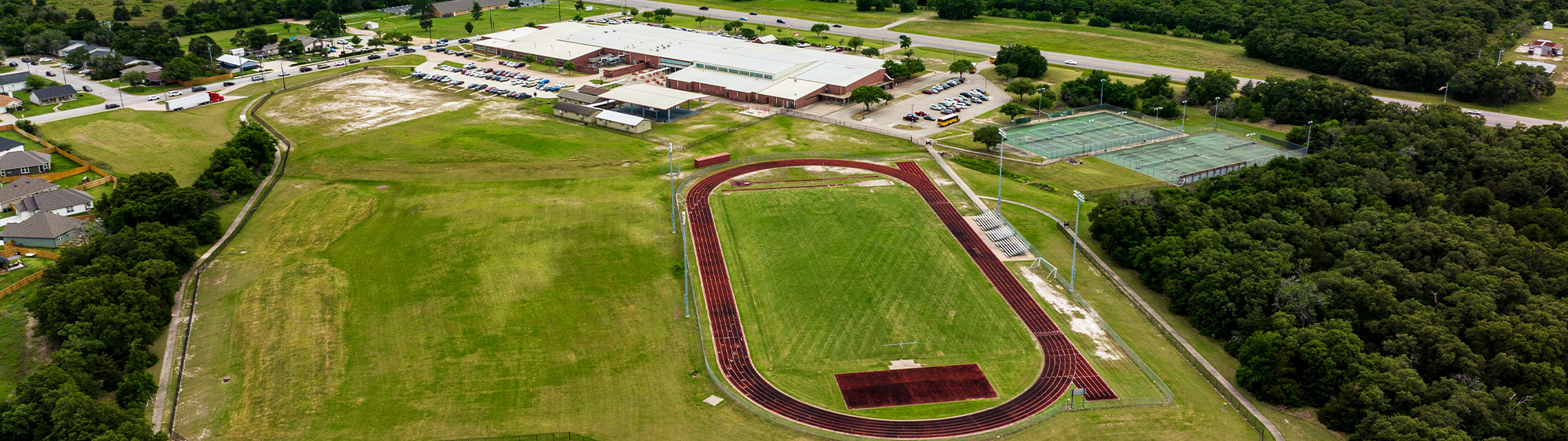 Aerial of Jane Long Park's track and tennis courts.