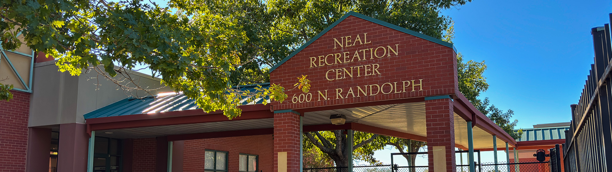 Neal Recreation Center entrance on a sunny day.